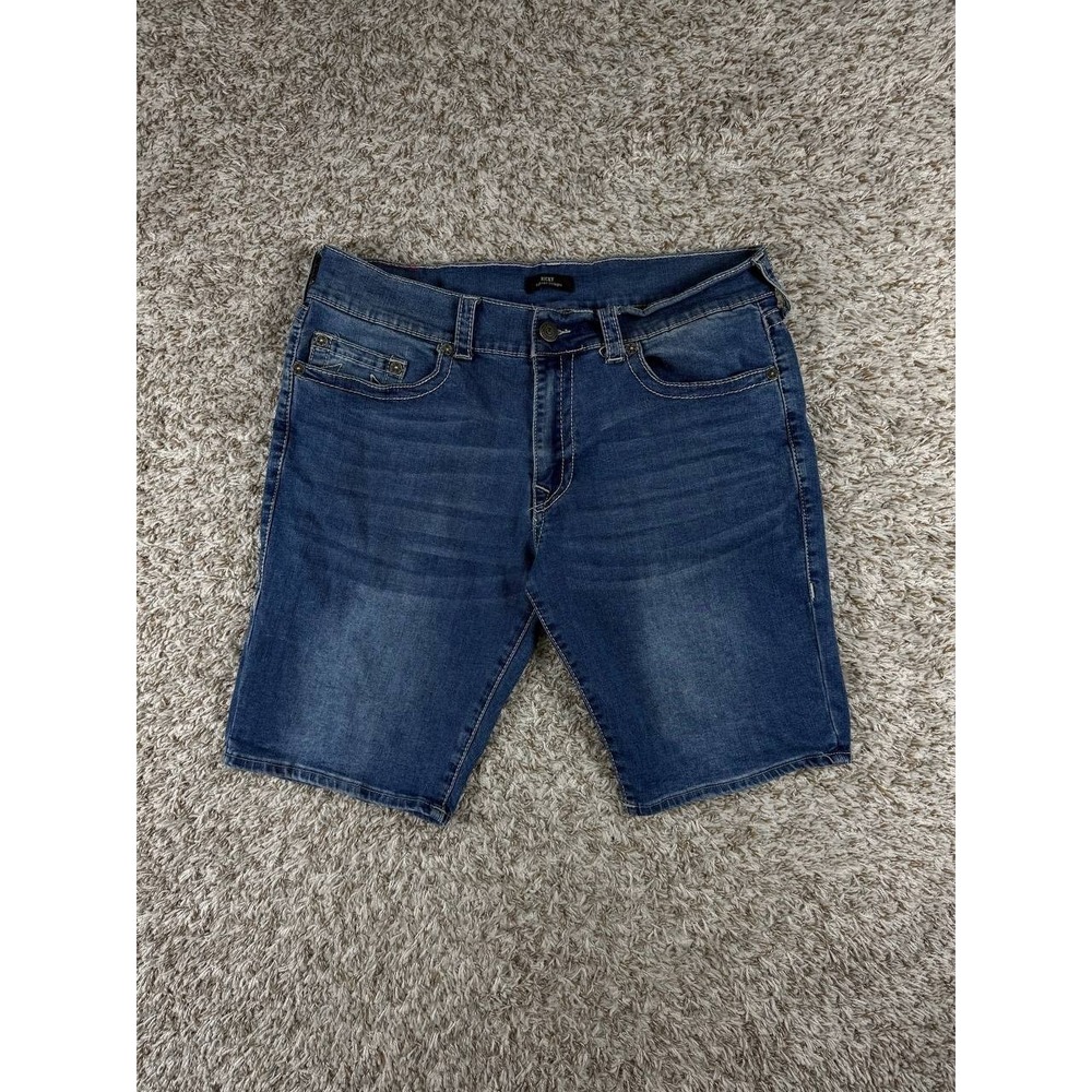 True Religion Ricky Big T Shorts Relaxed Straight Denim Blue Size 36